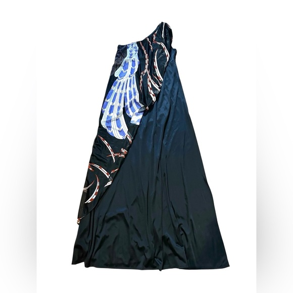 Vintage 60's Black Abstract Scarf One Shoulder Dress Theme Size S - Picture 7 of 12